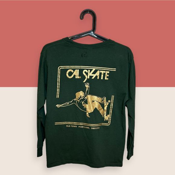 🛹 CAL SKATE YOUTH LARGE LONG SLEEVE SLASHER CREW GREEN - Picture 1 of 4